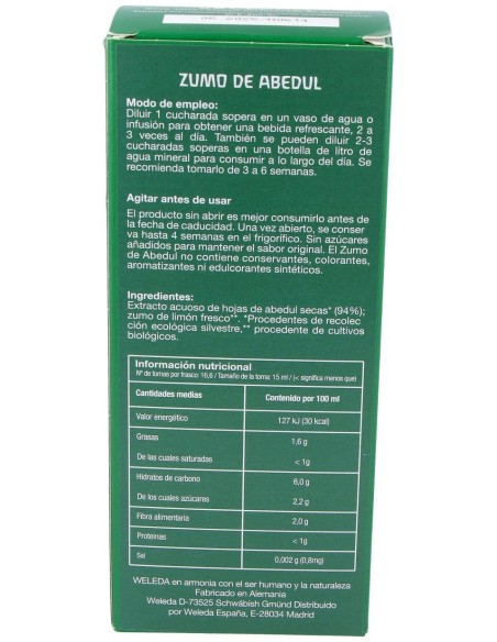 Zumo (Jugo) De Abedul Weleda 250 Ml.