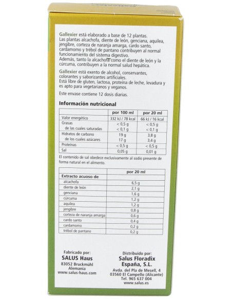 Salus Floradix Gallexier® Fórmula Herbal 250Ml