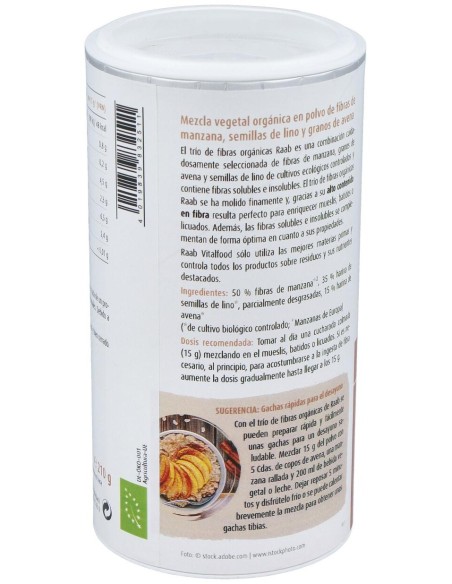 Raab Vitalfood Trio Fibras Manzana + Avena + Lino Bio Vegan 210G