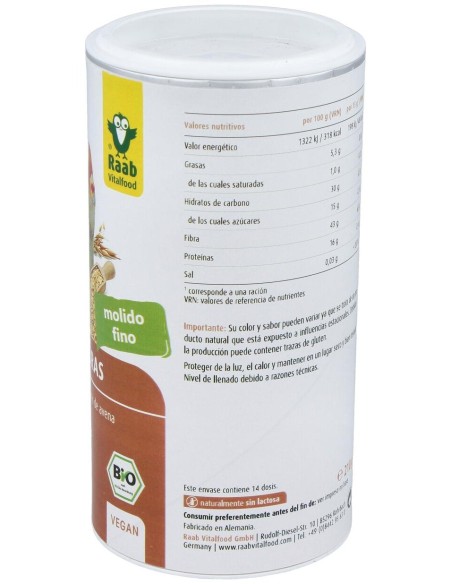 Raab Vitalfood Trio Fibras Manzana + Avena + Lino Bio Vegan 210G