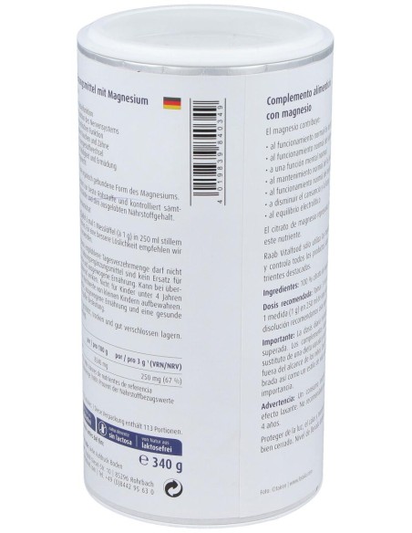 Raab Vitalfood Citrato De Magnesio Polvo 340G