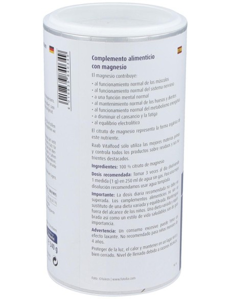 Raab Vitalfood Citrato De Magnesio Polvo 340G