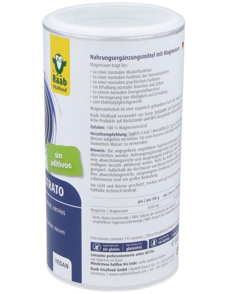 Raab Vitalfood Citrato De Magnesio Polvo 340G