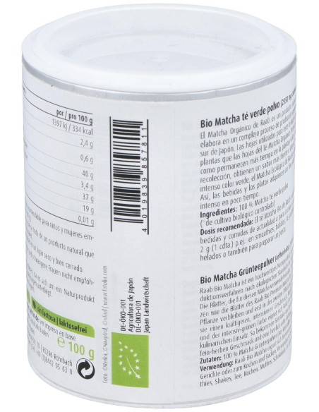Raab Vitalfood Matcha Té Verde Basic Polvo 100G