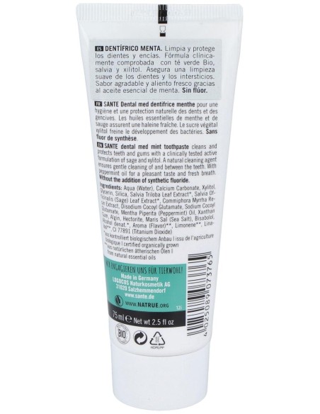 Sante Dentifrico Menta Sin Fluor 75Ml