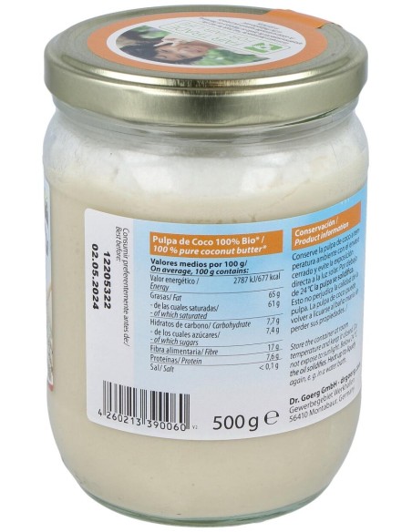Pulpa De Coco Manteca 500Gr. Bio