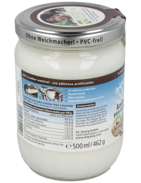 Aceite De Coco Premium Para Cocinar 500Ml. Bio