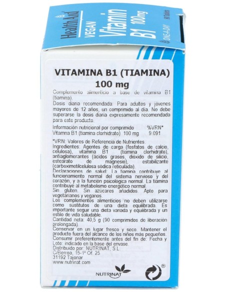Health Aid Vitamina B1 100Mg 90 Tabletas
