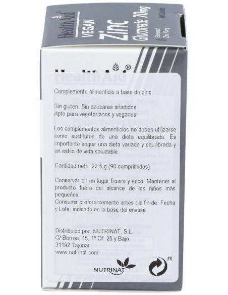 Healthaid Gluconato De Zinc 70 Mg 90 Comprimidos