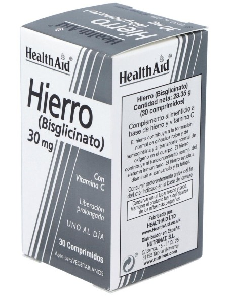 Hierro Bisglycinate Iron+Vit.C 30Comp Health Aid