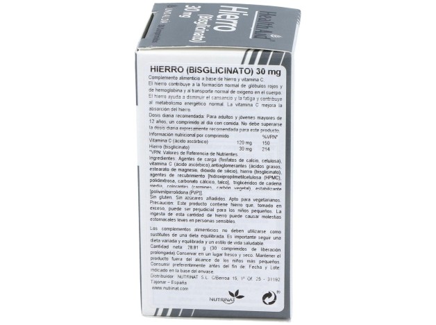Hierro Bisglycinate Iron+Vit.C 30Comp Health Aid