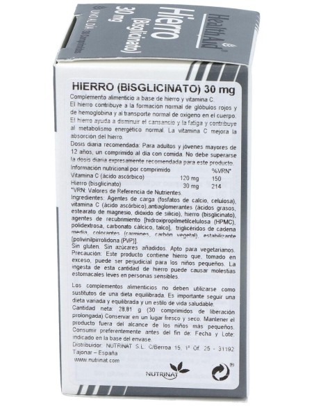 Hierro Bisglycinate Iron+Vit.C 30Comp Health Aid