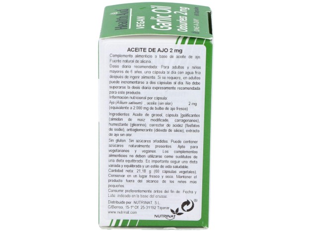 Aceite De Ajo (Garlic Oil) 2Mg. 60Cap. Health Aid