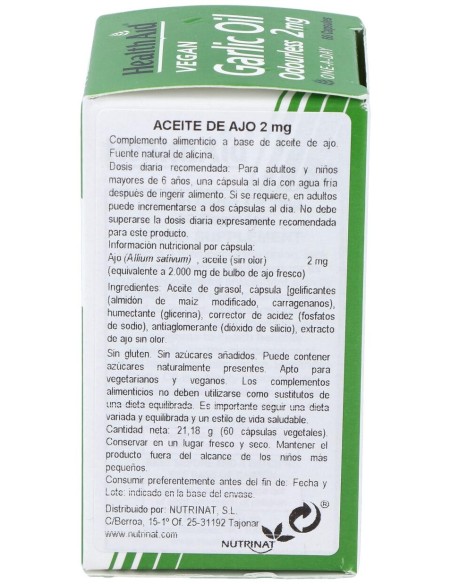 Aceite De Ajo (Garlic Oil) 2Mg. 60Cap. Health Aid