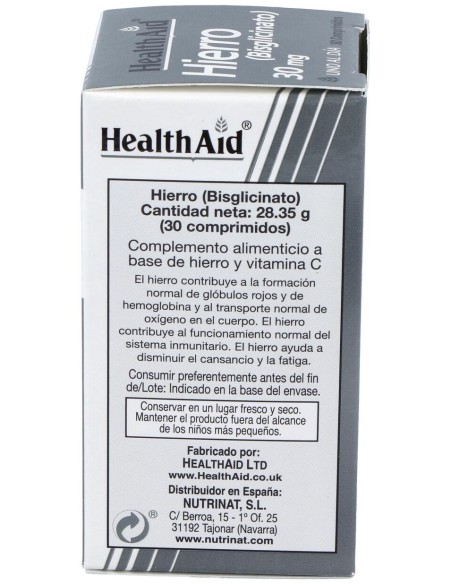 Hierro Bisglycinate Iron+Vit.C 30Comp Health Aid