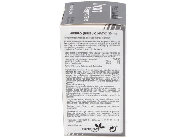 Hierro Bisglycinate Iron+Vit.C 90Comp. Health Aid