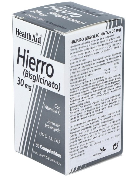 Hierro Bisglycinate Iron+Vit.C 30Comp Health Aid