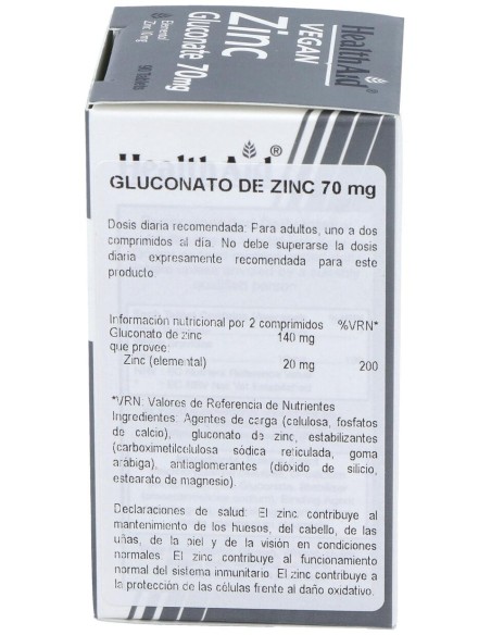 Healthaid Gluconato De Zinc 70 Mg 90 Comprimidos