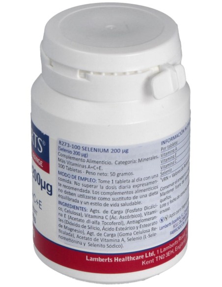 Lamberts Selenio 200Μg + Vitaminas A+C+E 100 Comprimidos