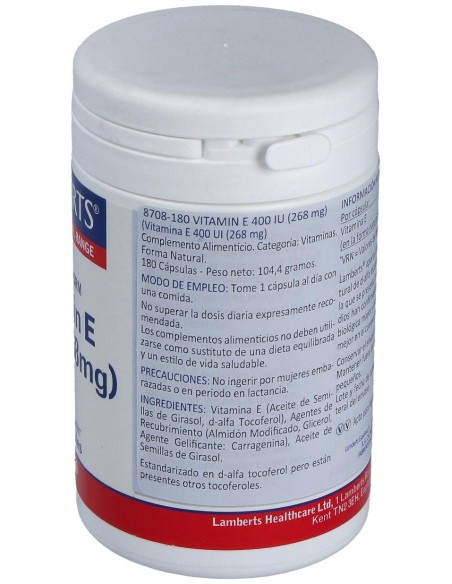 Lamberts Vitamina E Natural 400Ui 180 Comprimidos