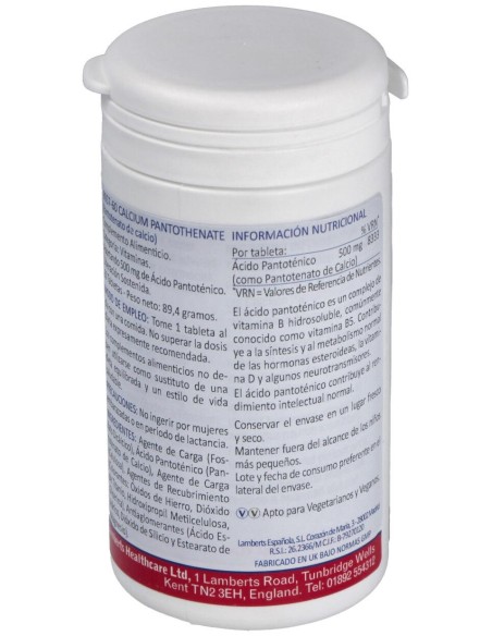 Lamberts Calcium Pantothenate 500Mg 60Comp