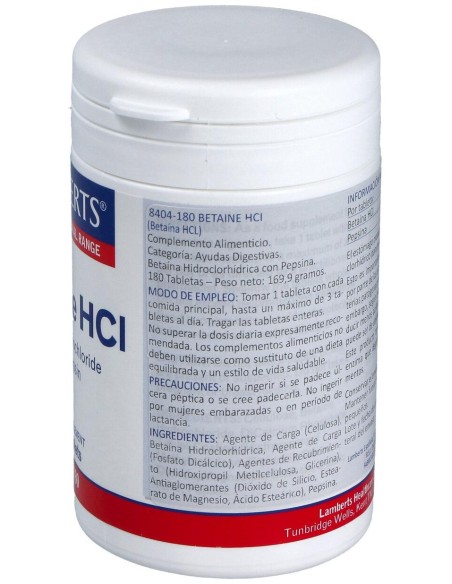 Betaína Hci 324 Mg Y Pepsina 5 Mg 180 Cápsulas