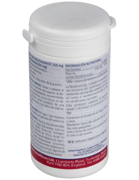Lamberts Nicotinamida 250Mg Vitamina B3