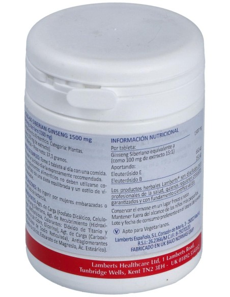 Lamberts Ginseng Siberiano 1500Mg 60 Comp