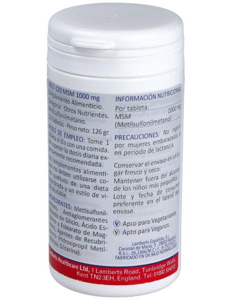Lamberts Msm 1000Mg 120Tabletas