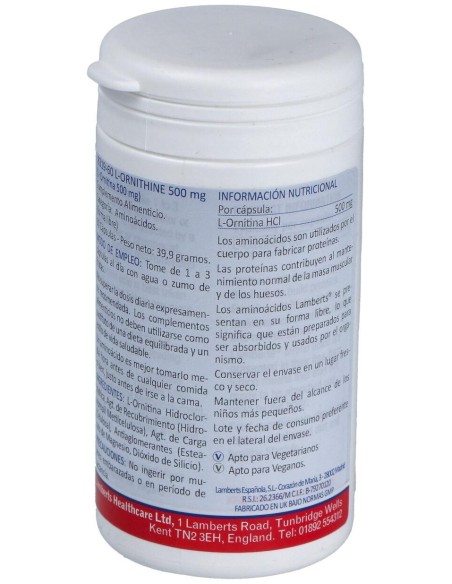 Lamberts Ornitina Hcl 500 Mg 60 Cap