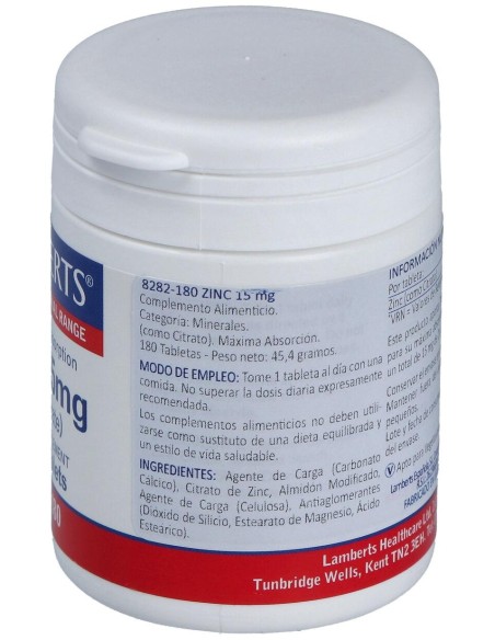 Zinc (Como Citrato) 15 Mg. 180Comp.