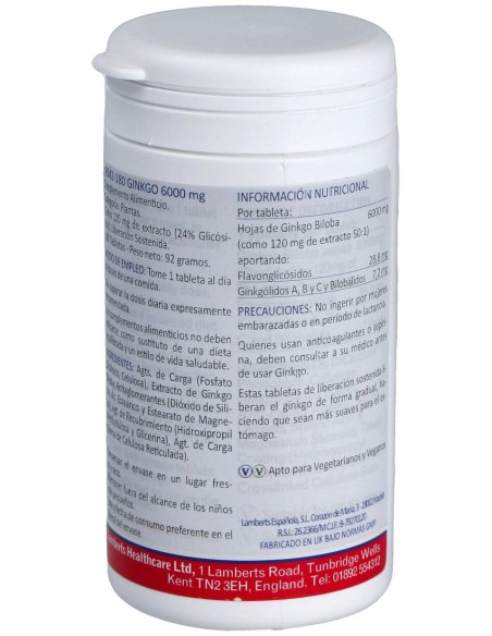 Lamberts Ginkgo Time Release Extra High Strenght 6000Mg 180Comp