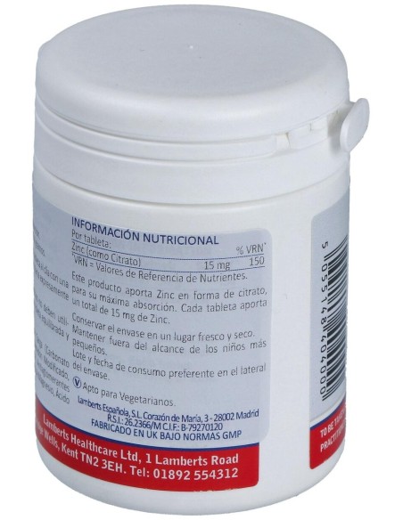 Zinc (Como Citrato) 15 Mg. 180Comp.