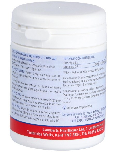 Lamberts Vitamina D3 4000 Ui 100Μg 120Comp