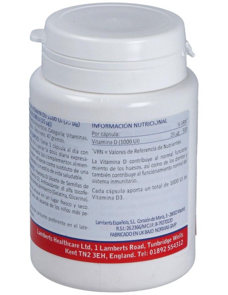Vitamina D3 1000 Ui (25Μg) 120 Cápsulas