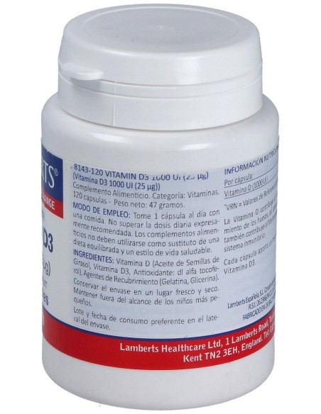 Vitamina D3 1000 Ui (25Μg) 120 Cápsulas