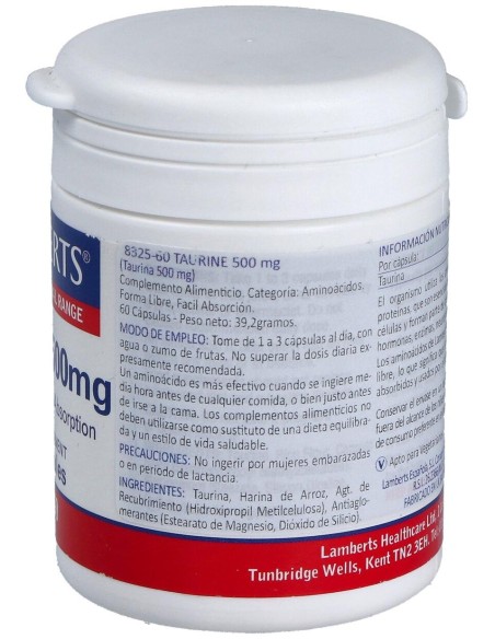 Lamberts Taurina 500 Mg 60 Cap