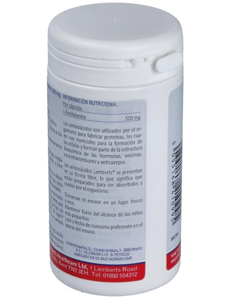 Lamberts L-Fenilalanina 500 Mg 60 Cápsulas