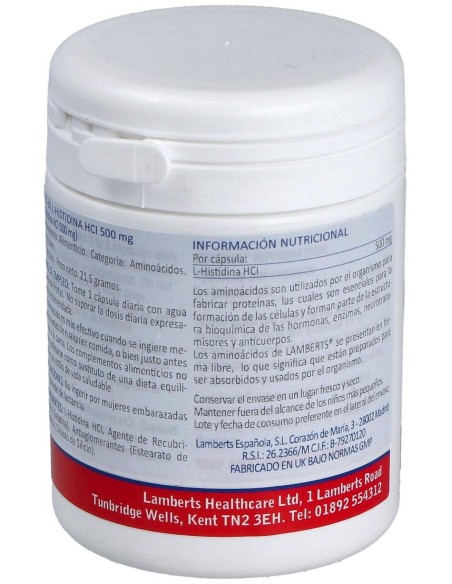Lamberts L-Histidina Hci 500Mg 30Caps