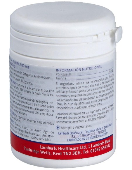 Lamberts Taurina 500 Mg 60 Cap