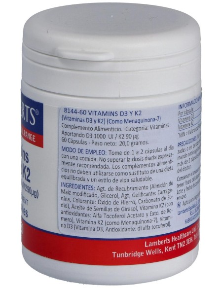 Lamberts Vitamina D3 1000 Ui Y K2 90 Μg 60Caps