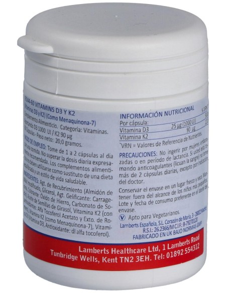 Lamberts Vitamina D3 1000 Ui Y K2 90 Μg 60Caps