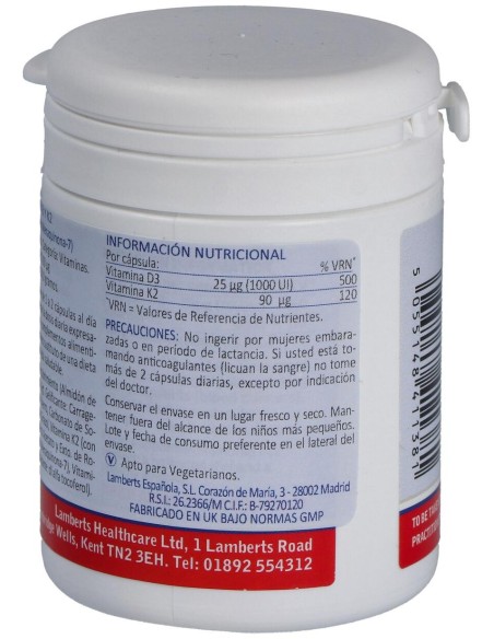 Lamberts Vitamina D3 1000 Ui Y K2 90 Μg 60Caps