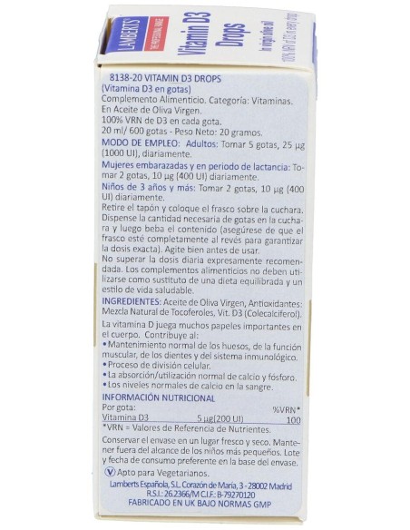 Lamberts Vitamina D3 En Gotas 20Ml