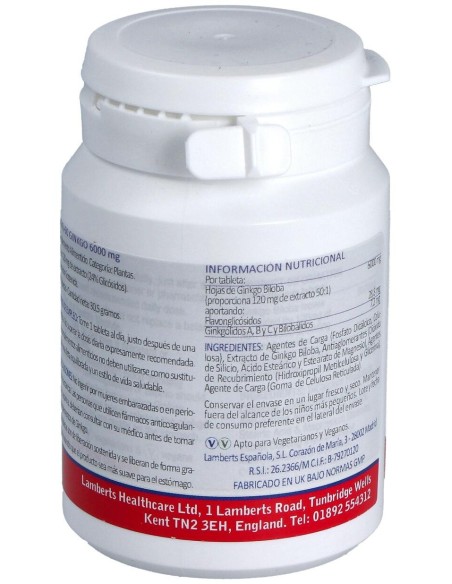 Ginkgo Biloba 6000 Alta Potencia 120Mg. 60Comp.