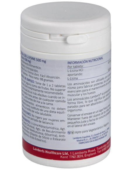 L-Lisina Hcl 1000Mg. 120Comp.