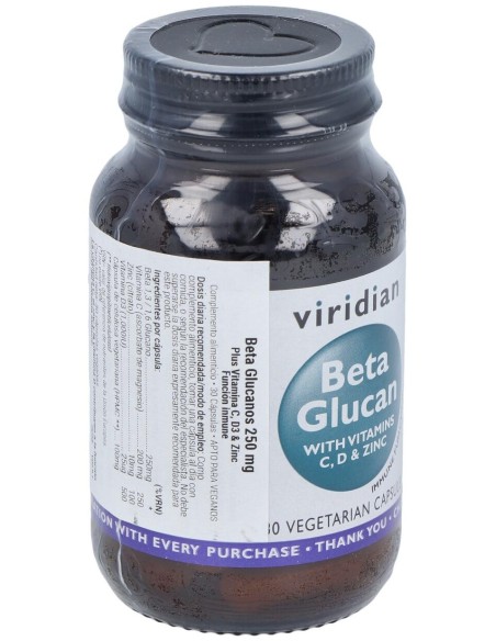Viridian Beta Glucano 250Mg Plus Vit C D %26 Zinc 30Caps