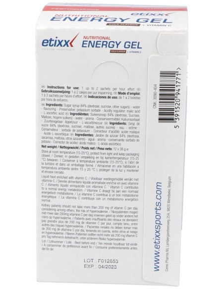 Etixx Nutritional Energy Gel Cola 12Uds