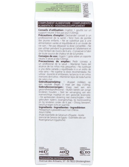 Pranarôm Aceite Esencial De Geranio De Egipto 10Ml