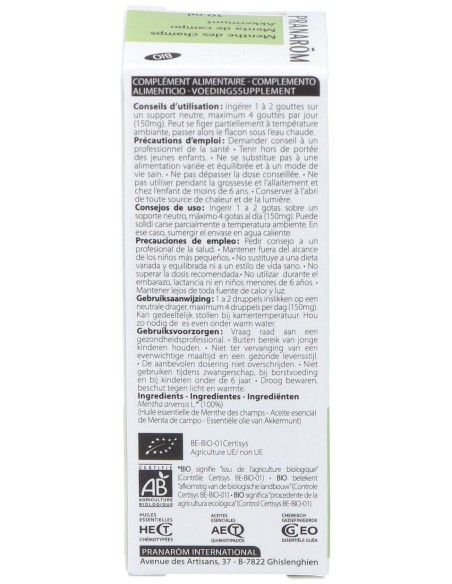 Pranarôm Aceite Esencial De Menta De Campo Bio 10Ml
